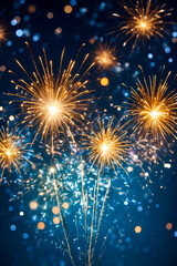 Obraz premium Golden Fireworks Exploding in Night Sky – Festive Celebration Display