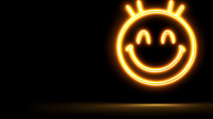 Bright Neon Smiley Face Against Black Background for Joyful Vibes
