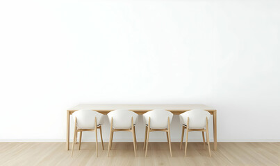 Minimalist Dining Room with Wooden Table and Four White Chairs