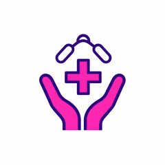 Obraz premium Hands Holding Medical Equipment and a Cross Symbol in Pink Design