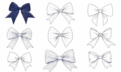 Decorative Hand-Drawn Ribbons and Bows in Various Styles and Colors