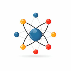 Fototapeta premium Colorful Atom Model with Electrons and Neutrons on White Background