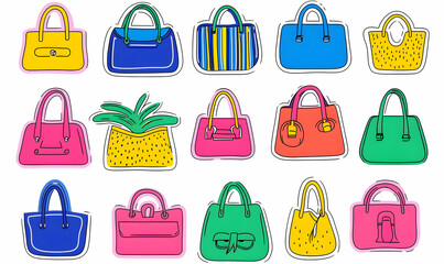 Colorful Hand-Drawn Bags Collection for Fashion and Lifestyle