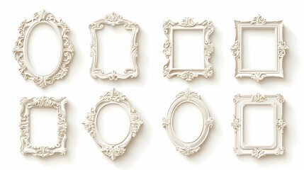 Elegant White Picture Frames Collection on White Background