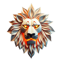 Fototapeta premium Digital Artwork of Illuminated Lion Face with Glowing Eyes and Abstract Design Png*