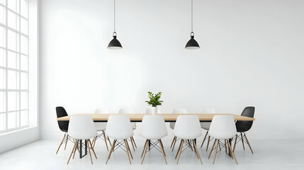 Modern Conference Room with White Chairs and Minimalist Design