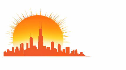 Vibrant Sunset Over Urban Skyline Silhouette in Bright Orange
