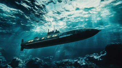 Naklejka premium illustration of a submarine underwater