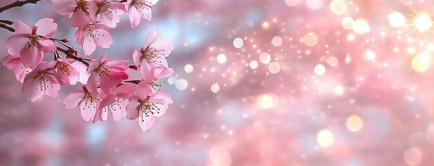 Obraz premium Delicate cherry blossoms create a vibrant border, perfect for spring-themed invites and designs, emphasizing seasonal beauty and joy