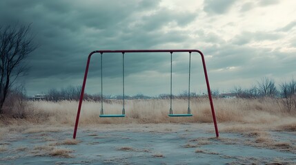 Abandoned Playground with a Swing