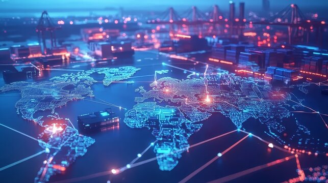 Fototapeta digital futuristic cybernetic world logistics map 