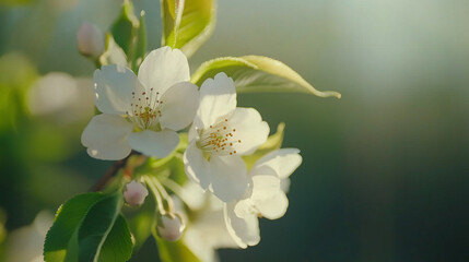 Obraz premium Cherry blossoms in full bloom, delicate petals in soft light, symbolizing renewal and harmony of spring.