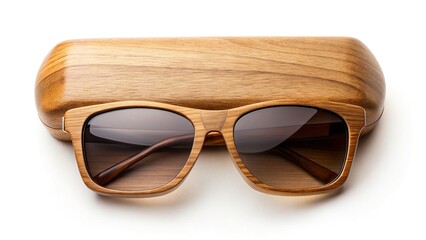 Wooden Sunglasses Case Flat Lay Product Photography Mockup - Clean Minimalist Style