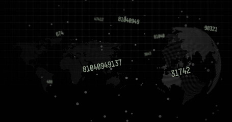 Image of globe with data processing on black background