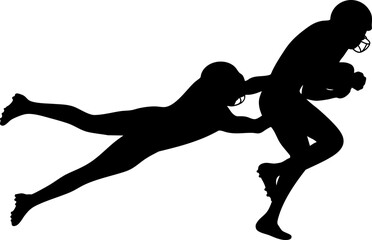 Silhouette of American football player in defensive poses.
