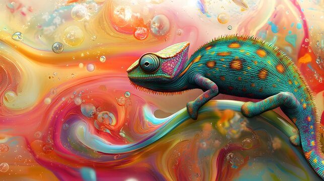 Colorful Chameleon in Abstract Art