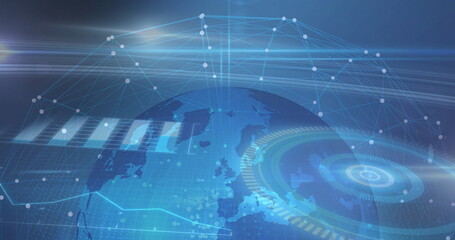 Image of network of connections and data processing over globe