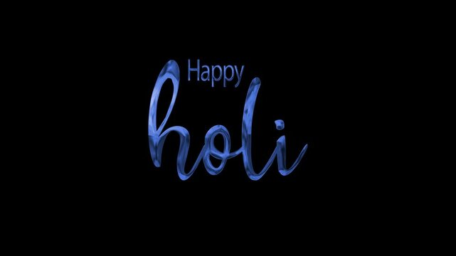 happy holi in blue text animation 4k, alpha channel, with a play button. Suitable for social media posts and festive video content. Vibrant and engaging design.