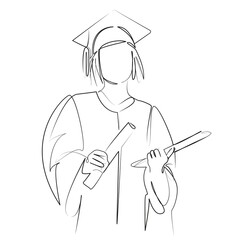 One continuous line art drawing flat illustration student, diploma, education, graduation,...