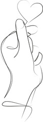 One continuous line art drawing flat illustration finger, gesture, sign, symbol, human, outline, love, making. Isolated image hand draw outline on white background
