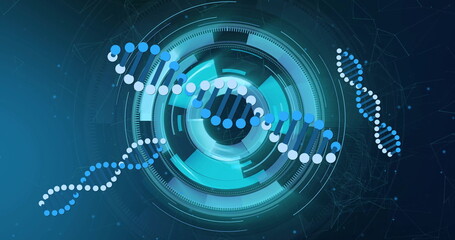Image of dna strands over scope scanning and shapes