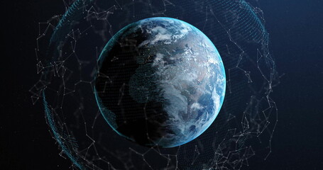 Image of network of connections over globe