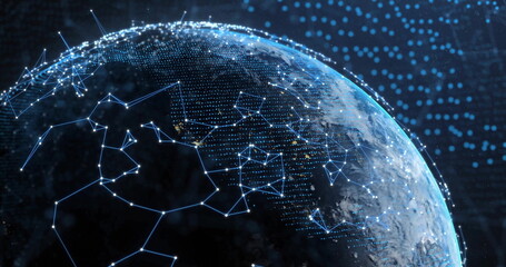 Image of network of connections over globe © vectorfusionart