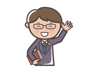 笑顔で手を振る男性弁護士の上半身イラスト