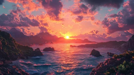 Selbstklebende Fototapeten asymmetrical sunrise over sea in summer  © Pixelzone