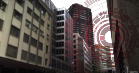 Digital interface image over city buildings and skyscrapers