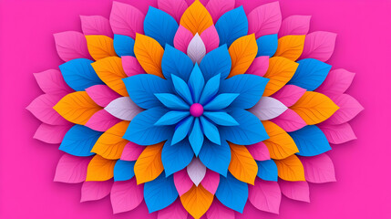 Obraz premium Colorful Floral Design with Blue and Pink Leaves on Vibrant Background