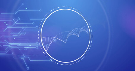 Image of circuit board, digital data processing over dna strand
