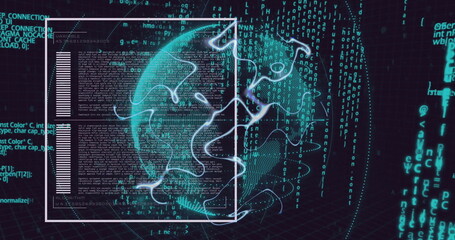 Image of globe over data processing