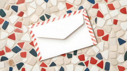 Obraz premium Empty Envelope on Colorful Mosaic Background with Triangular Tiles