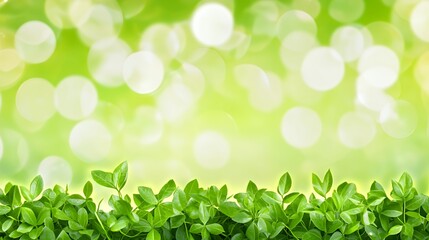 Naklejka premium Vibrant Green Leaves with Soft Bokeh Background