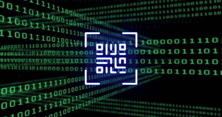Image of qr code and binary coding digital data processing