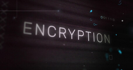 Image of encryption text and digital data processing over black background