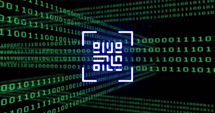 Image of qr code and binary coding digital data processing