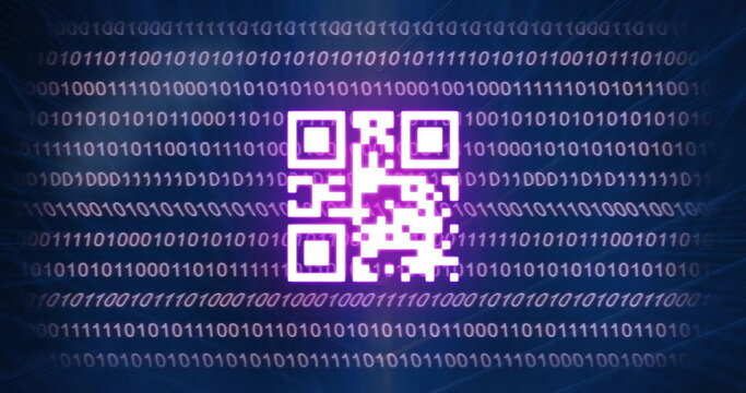 Image of qr code and binary coding digital data processing