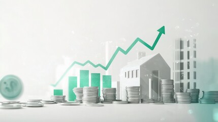 Growing real estate investment, coins, graph