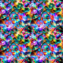 Psychedelic fractal pattern with bright multicolor reflections