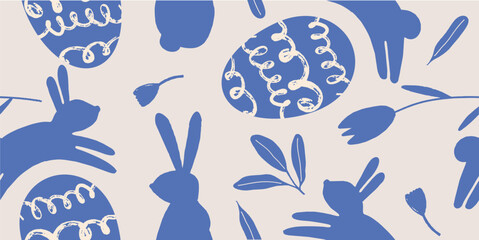 Floral Easter Bunnies and eggs Vector Pattern