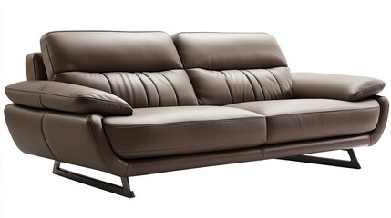 A modern living room with a sleek leather sofa, designed for comfort and sophistication.