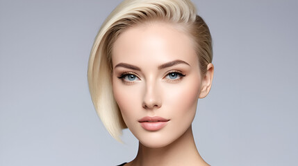 Obraz premium Beautiful woman white skin wearing a perfect sleek high blonde flattop hairstyle