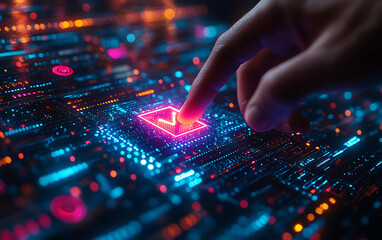 Obraz premium Futuristic Digital Interaction with Holographic Check Mark 