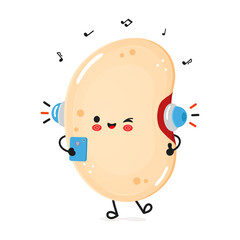 Happy Kidney Bean enjoys music. Cheerful Legume character