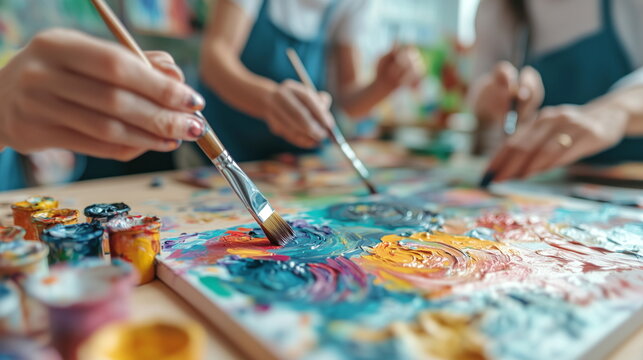 Elderly art therapy class at studio