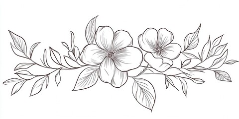 Delicate Black and White Floral Line Drawing