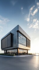 Fototapeta premium A metallic design office building showcasing a metallics theme in a sleek office exterior, a modern architectural space symbolizing innovation and business success