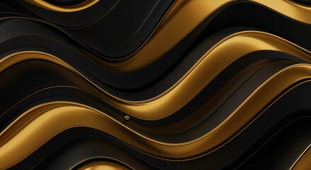 Black and Golden Wavy Shiny Abstract Background